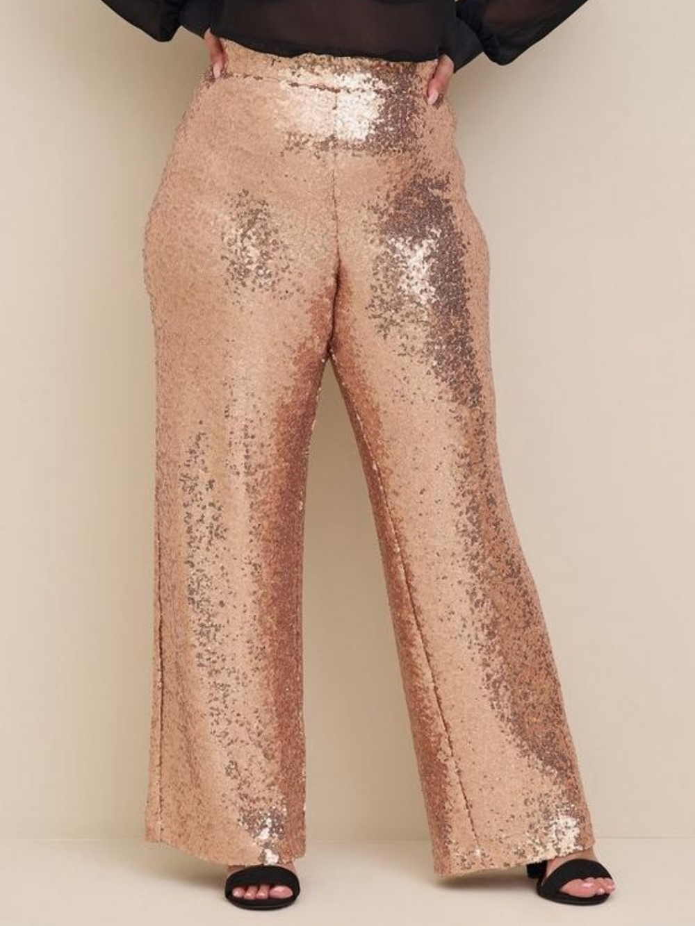 Brand New Torrid Rose Gold Sequin Wide-Leg Pants Size 4